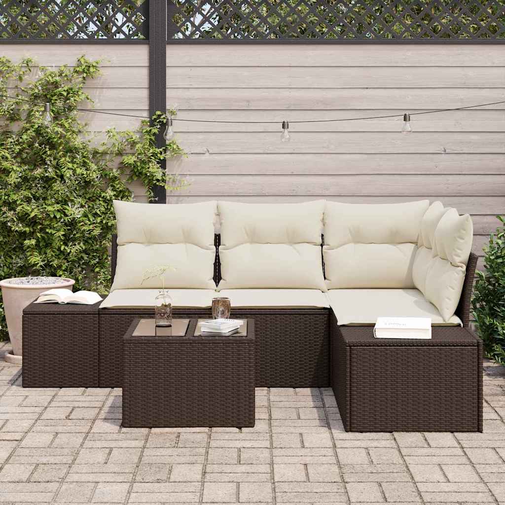 Garten-Sofa-Set mit Kissen mit Speicher 5 pcs Braun und Creme